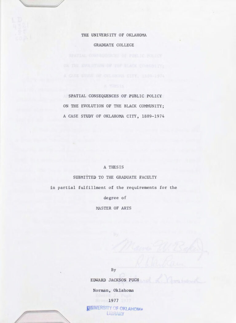 Spatial Consequences of Public Policy on the Evolution of the Black Community: A Case Study of Oklahoma City, 1889-1974