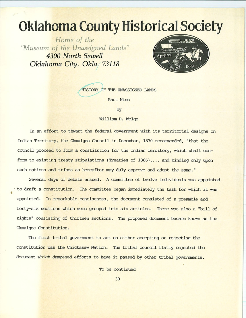 History of the Unassigned Lands