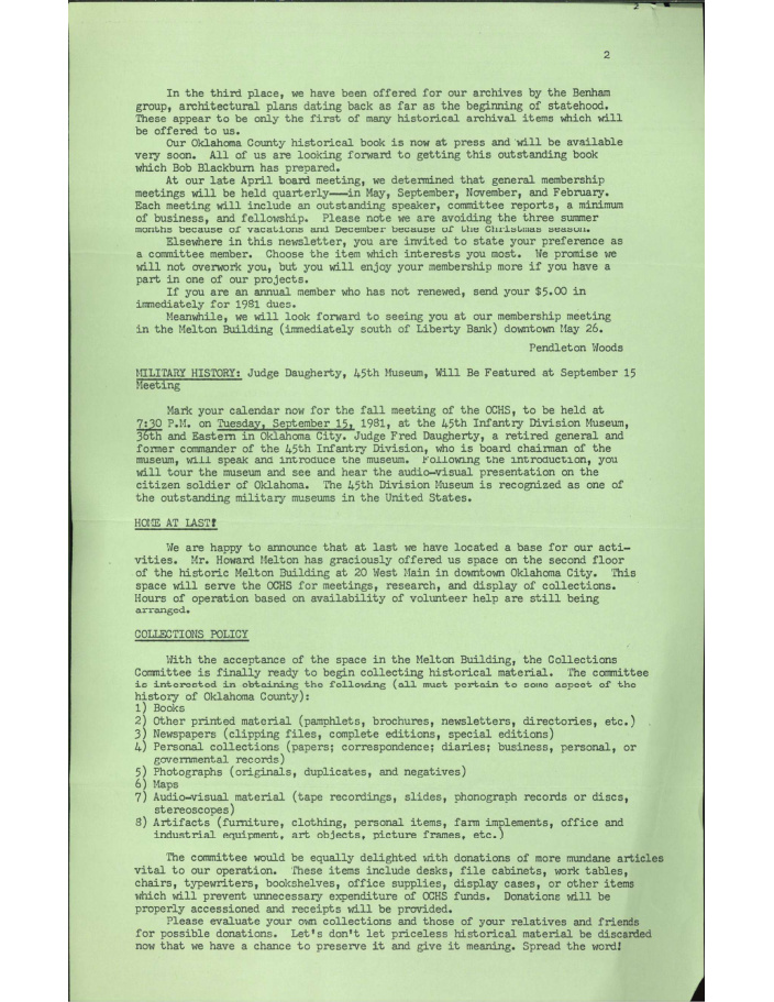 Oklahoma County Historical Society Newsletter