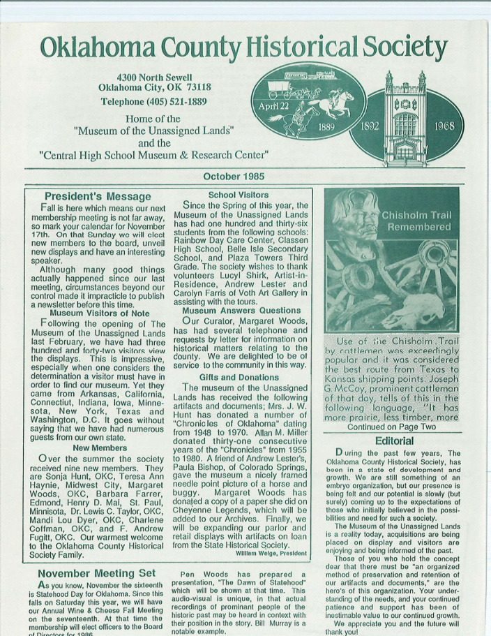 Oklahoma County Historical Society Newsletter